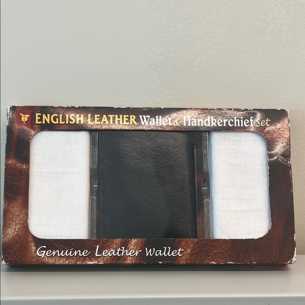 Black Genuine Leather Wallet & Handkerchief Set